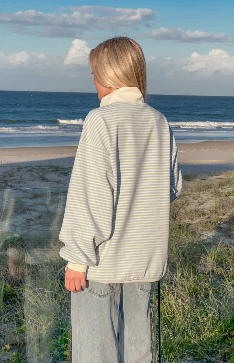 Flossy Mock Neck Blue Stripe Sweater view 4